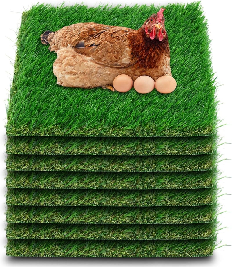 THREE ORANGES Chicken Nesting Box Pads, Washable Artificial Grass Nesting Pads Cuttable Chickens Nest Box Bedding Liners for Hen Coop Egg Duck Chicks Goose 12x12x1.35inch (8 Pack) - Image 1